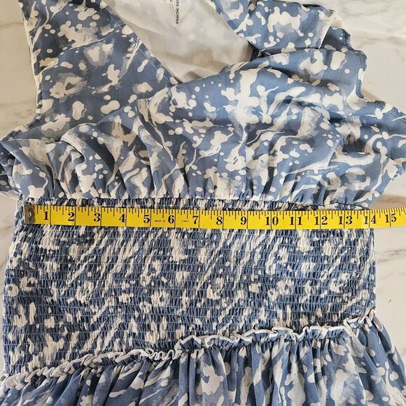 Entro Blue White Ethereal Smocked Waist Tiered Ruffled Mini Dress Sz L Romantic - Picture 13 of 14